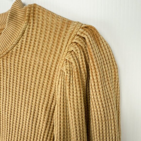 FREE PEOPLE Tasha Distressed Mustard Top Puff Laced Victorian Sleeves Boho sz S - Picture 7 of 12